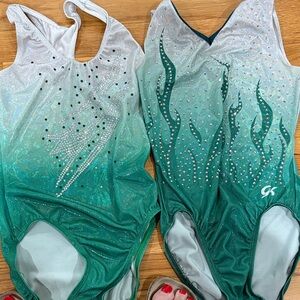 GK Emerald and White Leotards with Rhinestones